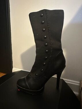 Funtasma Black Button-Front High-Heel Mid-Calf Boot